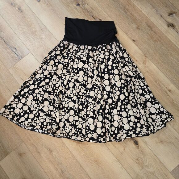 Carole Little Skirt Large Linen Blend Black Cream Flare Full Polka Dot Modest - Picture 8 of 8